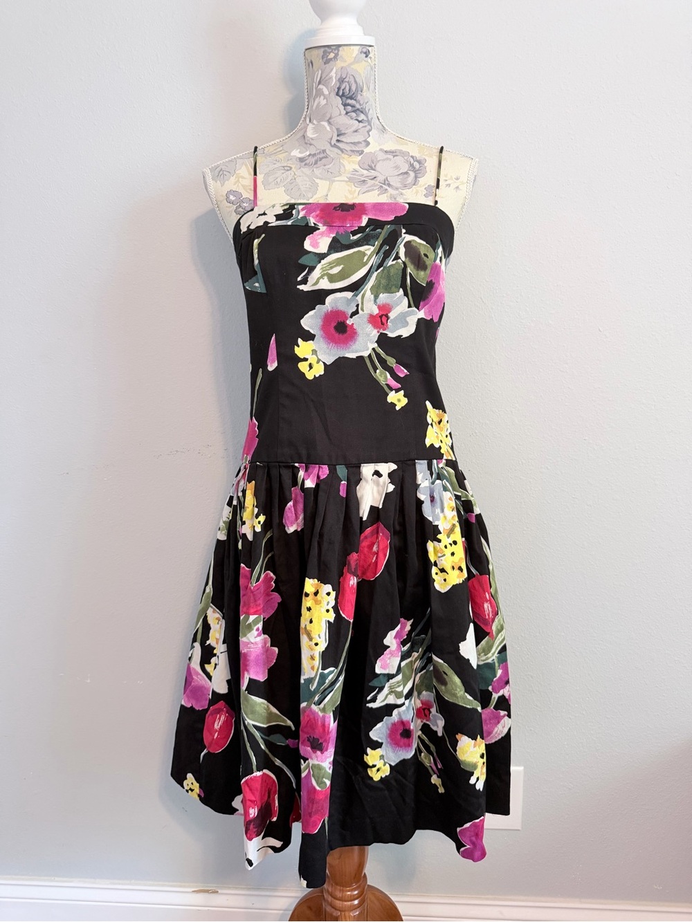 AMERICAN LIVING Floral Fit & Flare Drop Waist Dress Size 6 Black Garden Print